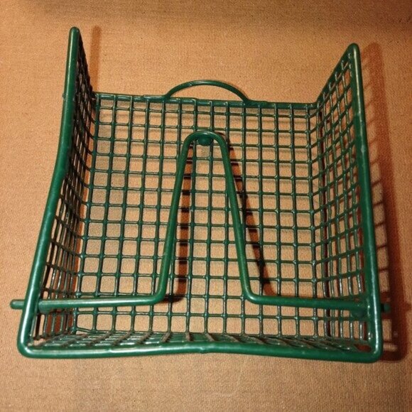 Green Metal Wire Wall-Mount Magazine & Letter Organizer Basket W/ Divided Design - Picture 2 of 3